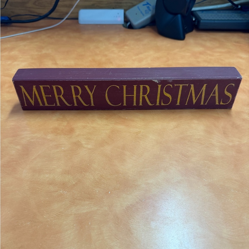 Festive Merry Christmas Wooden Sign - Red and Gold